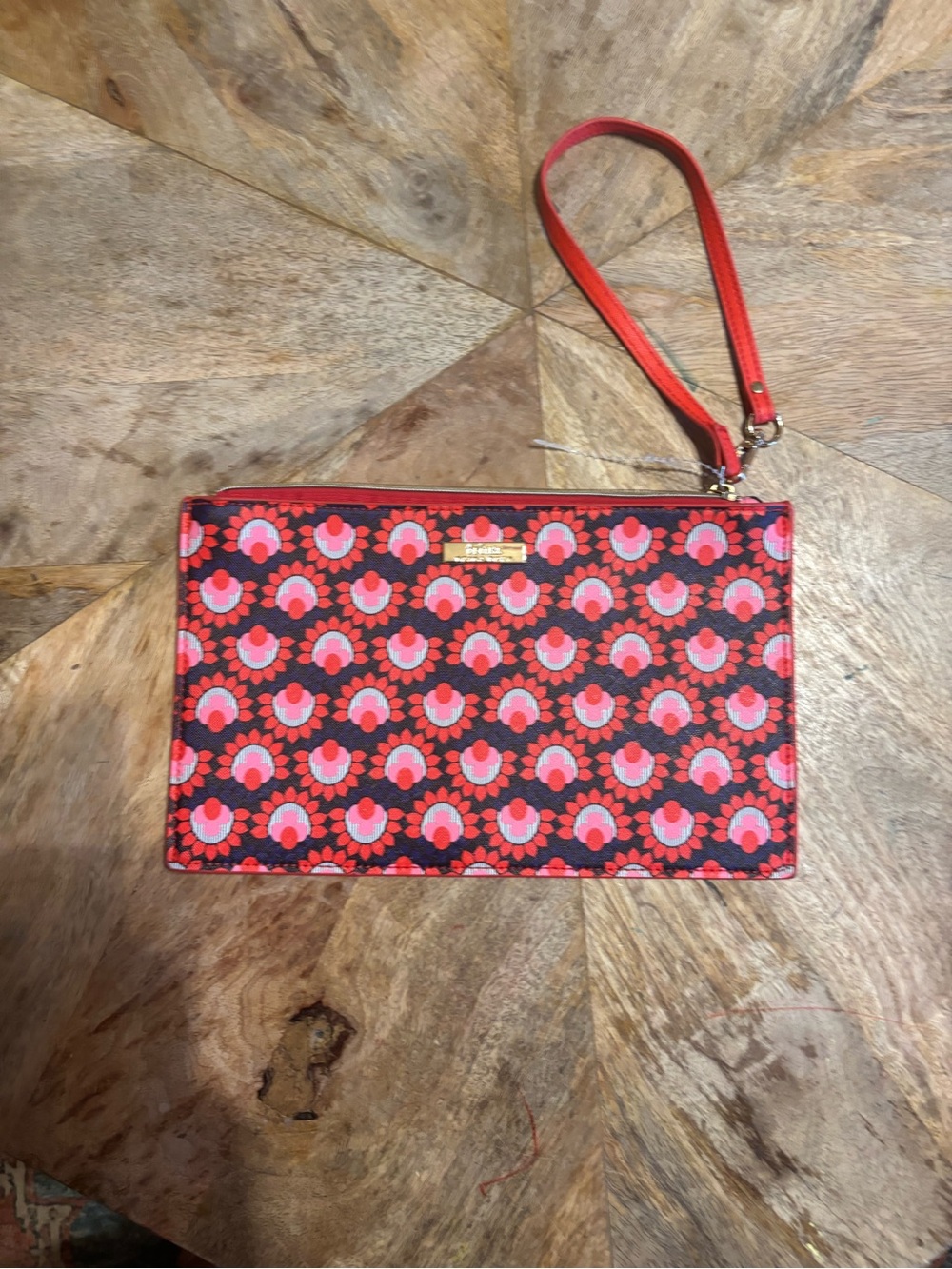 Trina Turk Red and Pink Floral Wristlet Clutch